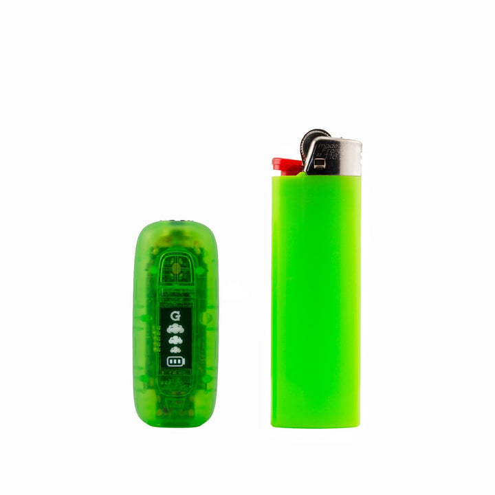 Neon green translucent G Pen 510 Original showing the digital display screen