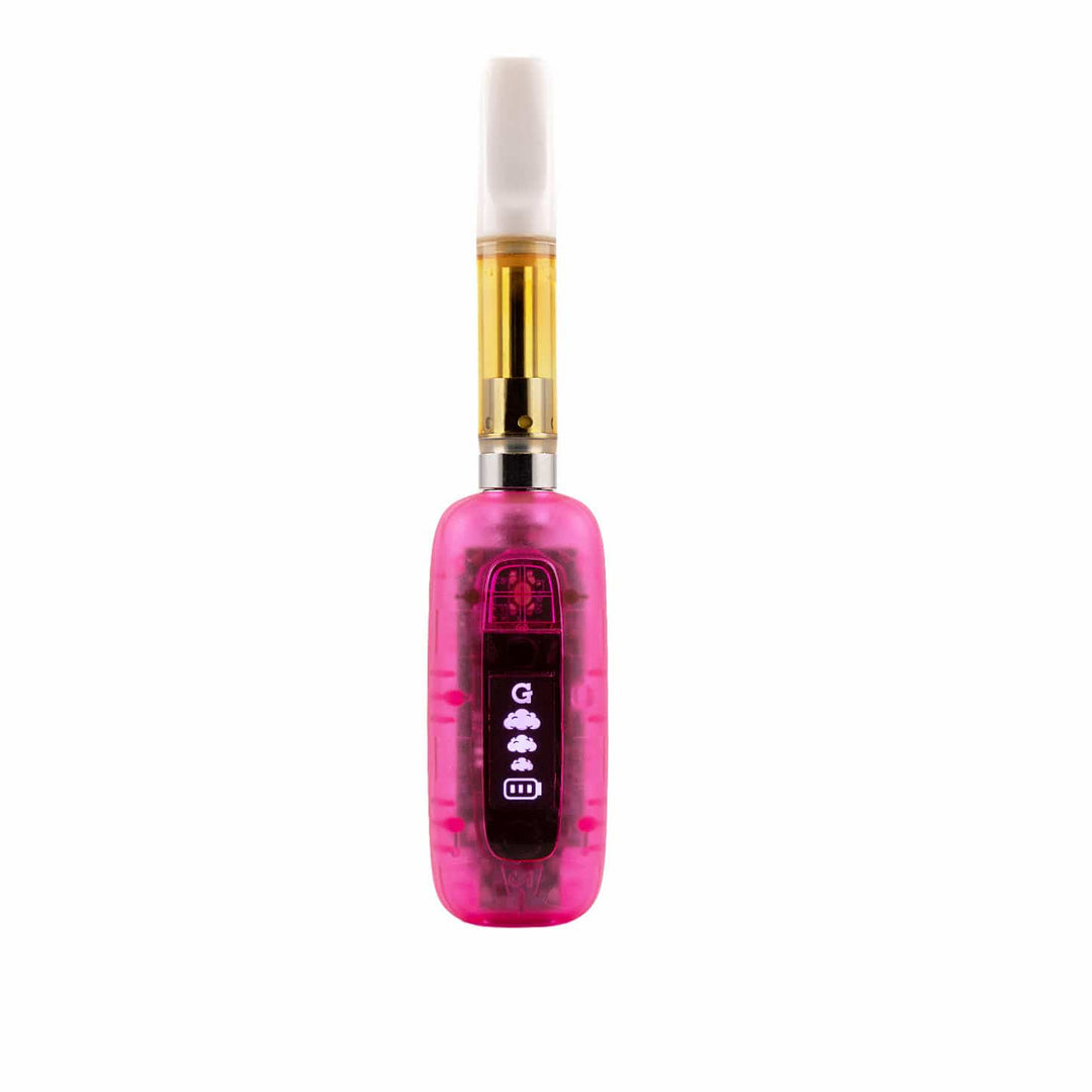 Pink G Pen 510 Original held in hand to show its compact pocket-sized scale