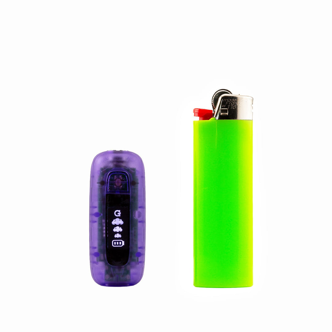 Purple translucent G Pen 510 Original showing the digital display screen