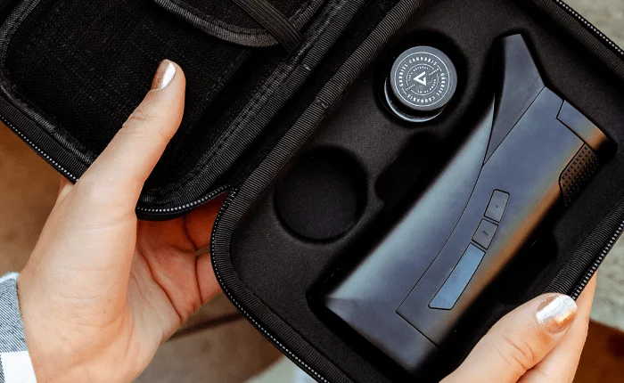 Black G Pen Roam in its open carrying case