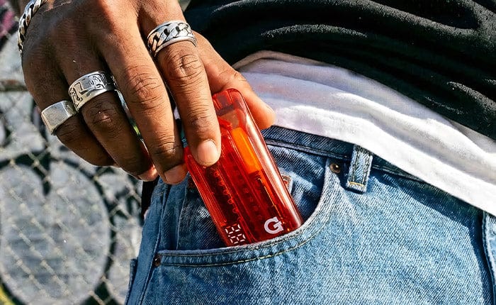 Putting the Red Translucent G Pen Hydout into a pocket