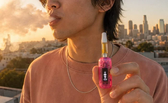 G Pen 510 Original in Pink Translucent on a rooftop