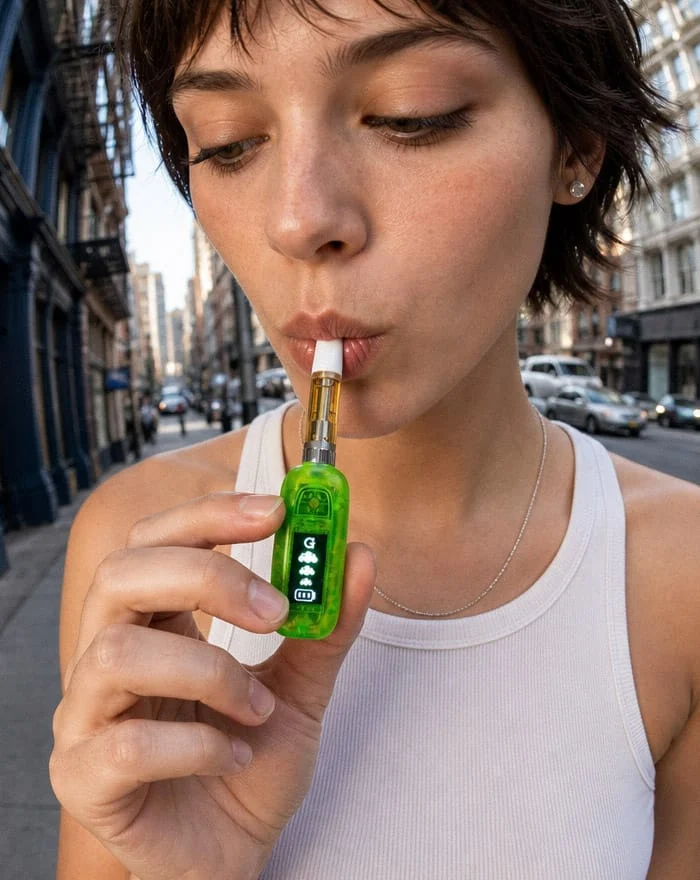 Neon Green Translucent G Pen 510 Original in use on the street
